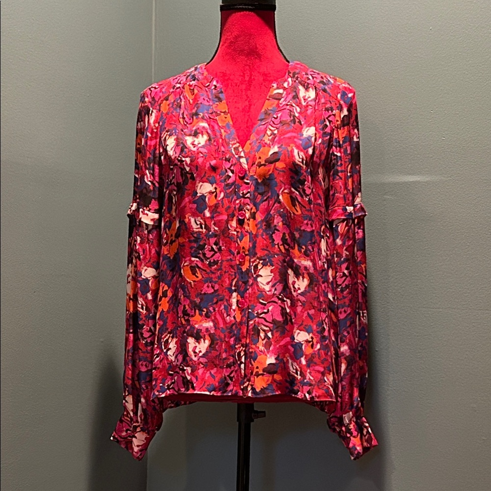 Parker Floral Silk Blend  V-Neck Women's Top Size Small